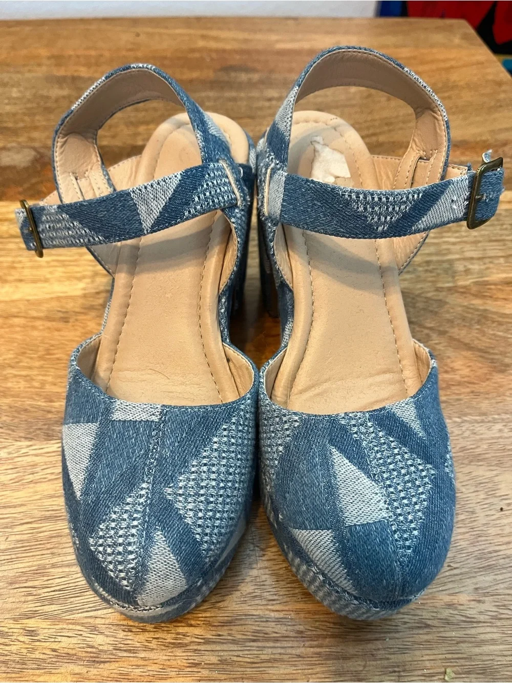 Denim Geometric Platform Mary Janes in Blue